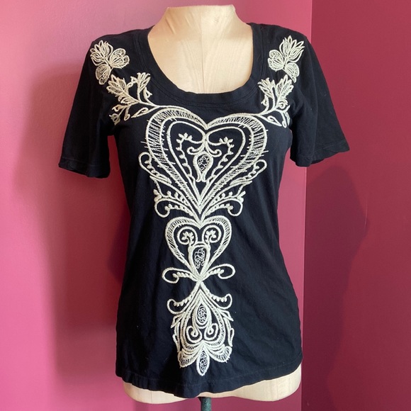 Johnny Was Tops - Johnny Was JWLA Black Embroidered T-shirt